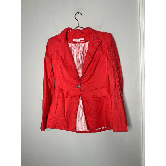 VERONICA BEARD Melon Red Linen Blend Sedgwick Dicky Jacket Blazer Size 2 - Picture 4 of 16